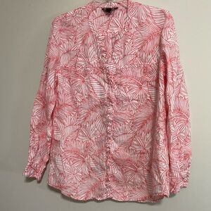 Tommy Bahama Coral &‎ White Leaf Design Resort Wear ~Size Medium ~ Tropical